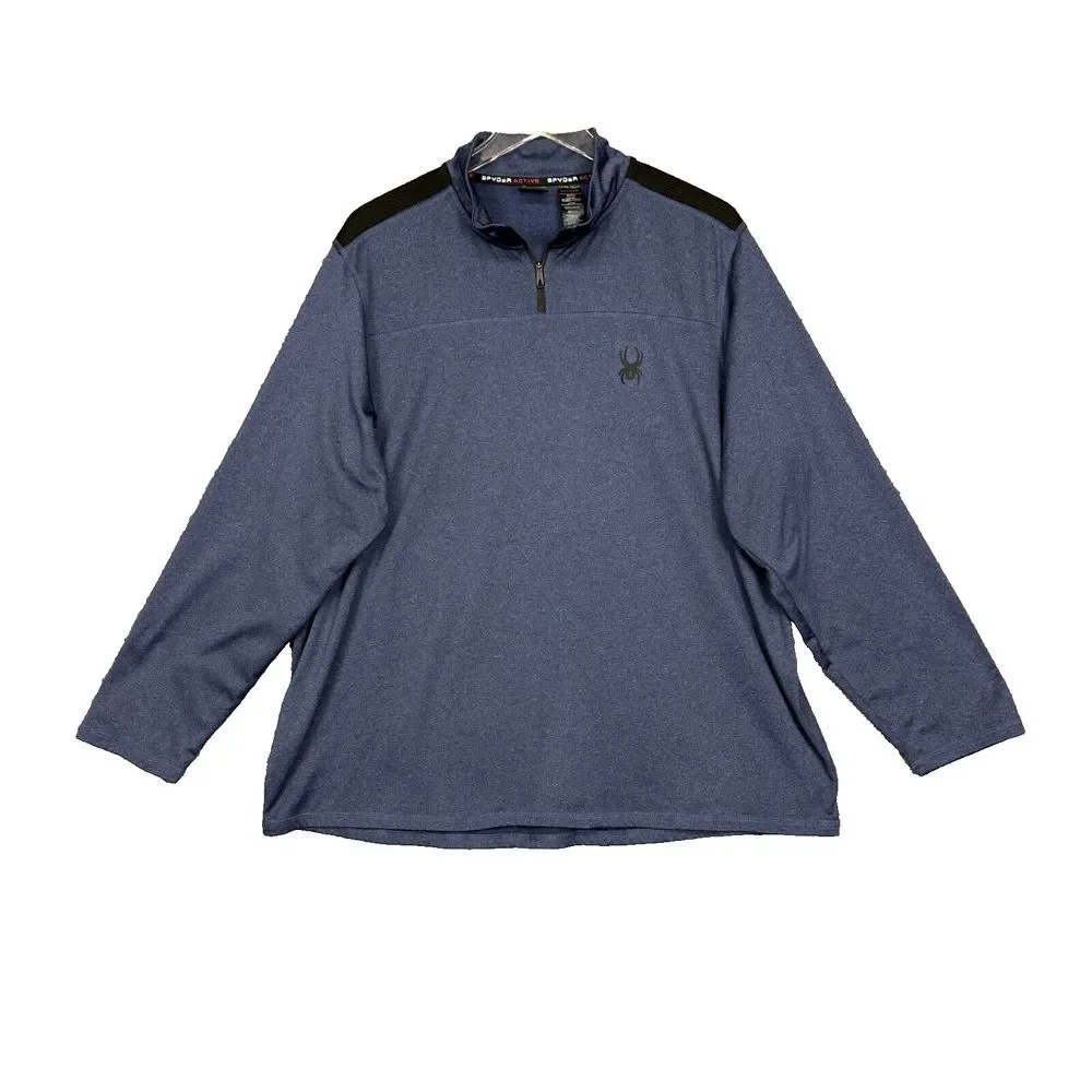 Spyder Shirt Mens XL Blue Active 1/4 Zip Pullover Lightweight‎ Mock Neck Stretch